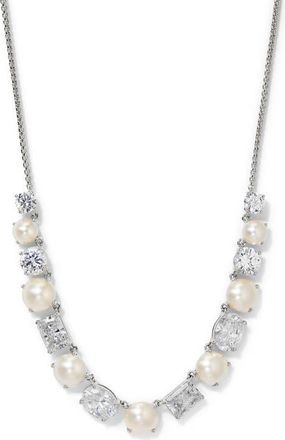 Nadri London Cultured Pearl Mixed Frontal Necklace in Rhodium at Nordstrom