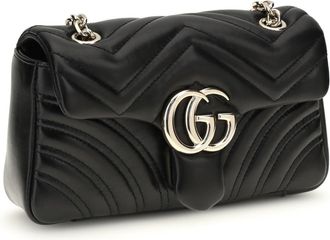 Gucci Womens Gg Marmont Small Shoulder Bag Black Lamb Ovis Aries Handbags Hand
