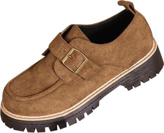 Generic Brown Females Relaxed Versatile Stylish Metal Buckle Round Toe Footwear Cold Weather Time Cozy High End Thick Platform Loafers for Outdoor Pursuits