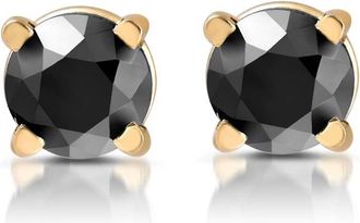 Pompeii3 Yellow Gold 1/2ct Round Cut Black Diamond Studs