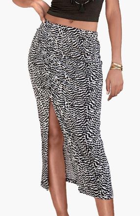 Lascana Womens Ruched Slit Midi Skirt in Black & White at Nordstrom, Size 12