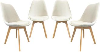 Sweeek Silla escandinava de madera de haya y pana fina, set de 4, blanco roto