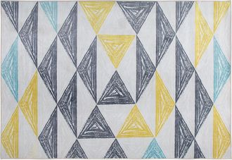 Beliani Beliani - Alfombra Con Patr&oacute;n Geom&eacute;trico Gris Y Amarillo 160 X 230 Cm De Pelo Corto Kalen