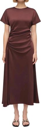 SIMKHAI Marabella Draped Satin Midi Dress In Mahogany