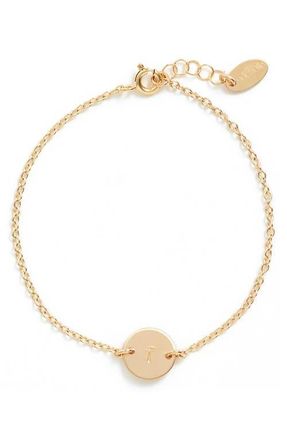 Nashelle Initial Mini Disc Bracelet in 14K Gold Fill T at Nordstrom
