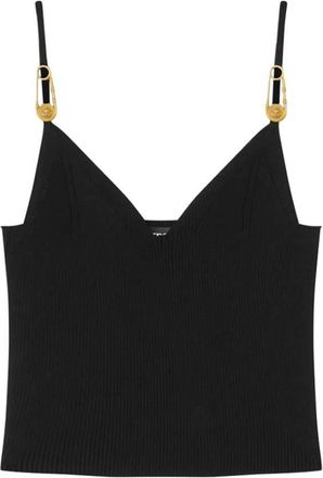 Versace Safety Pin Ribbed-Knit Crop Top, Brand Size 42 ( US Size 6 )