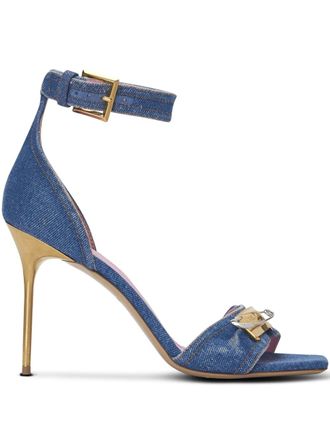 シューズ・サンダルその他 BALMAIN Woman Heeled sandals Blue EN1UR079TDMS 6EF Denim Safety Pin mules - Women | BALMAIN