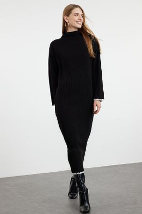 Trendyol Modest Dames Zwart Effen Maxi Lang Casual Recht Modest Jurken