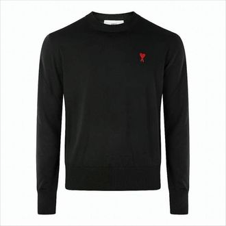 Ami Classic Black Wool Sweater With Heart Emblem