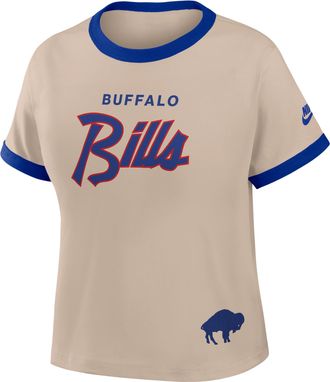 Nike Buffalo Bills Rewind Ringer Mod Nike Womens NFL Cropped T-Shirt in Brown | 04N90IKZ81V-X5Q