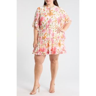 Sugarlips Maldonado Floral Ruffle Trim Dress in White-Pink-Multi at Nordstrom, Size 1 X