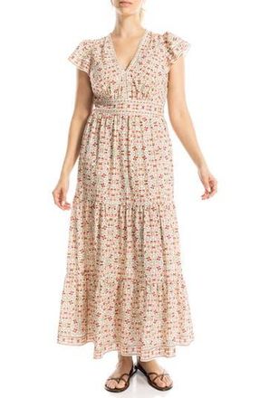 Max Studio Flutter Sleeve Maxi Dress in Ecru/Raspberry at Nordstrom Rack, Size X-Large