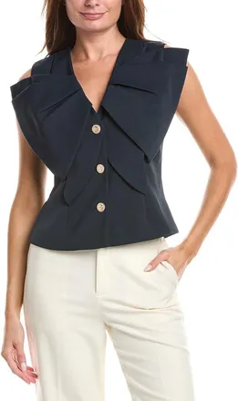 Gracia Ruffle Front Button Down Sleeveless Jacket