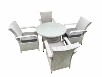 Fimous Wicker PE Rattan Garden Furniture Set Patio Outdoor 4 Chairs Plus Medium Round Table Set Light Grey Mixed