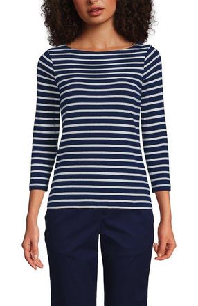 Lands End Mariner Jersey Boatneck Top in Deep Sea/ivory Breton Stripe at Nordstrom, Size X-Large P