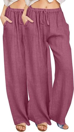 Generic Black Slacks Elasticated Waist Wide Leg Pants for Womens UK Khaki Pants Ladies Linen Clothes for Petite Linen Lounge Wide Trousers for Womens UK