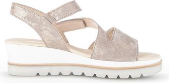 Gabor Womens Quarter Strap Wedge Velcro Sandals In Gold Titanium Metallic Sheen