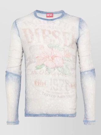 Diesel crew neck long sleeve sheer graphic t shirt