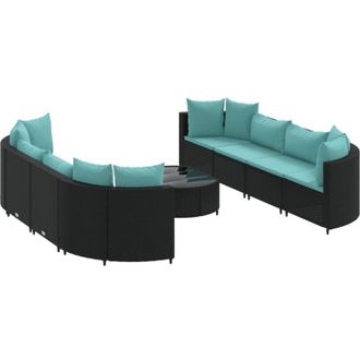 vidaXL Set De Sof&aacute;s De Jard&iacute;n Con Cojines 9 Pzas Rat&aacute;n Sint&eacute;tico Negro Vidaxl