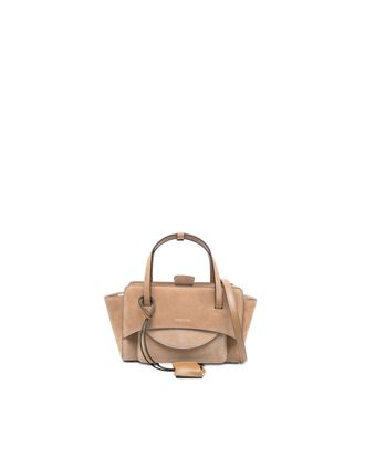 Hidesins Structured Shoulder Bag in Soft Calf Suede with Gold Accents