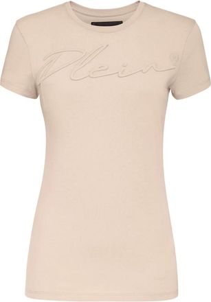 Philipp Plein T-Shirt Ronde Hals Signature - Dames - T-shirts - Beige - M - Katoen - Tops