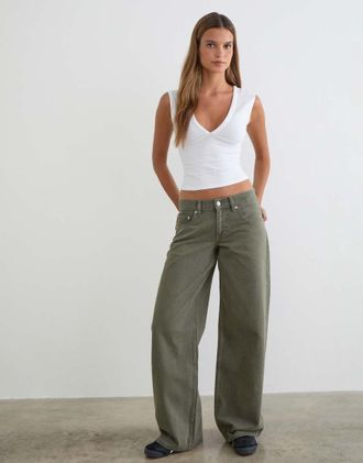 Motel Jeans ampi a vita bassa color olivina-Verde