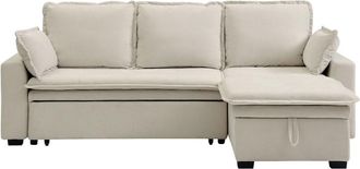 VENTE-UNIQUE.COM Sof&aacute; rinconera poli&eacute;ster 4 plazas blanco roto 233x148cm