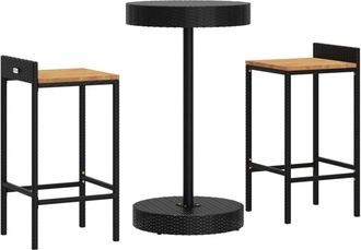 vidaXL Mesa Bar Y Taburetes Jard&iacute;n 3 Pzas Madera Acacia Rat&aacute;n Pe Negro Vidaxl