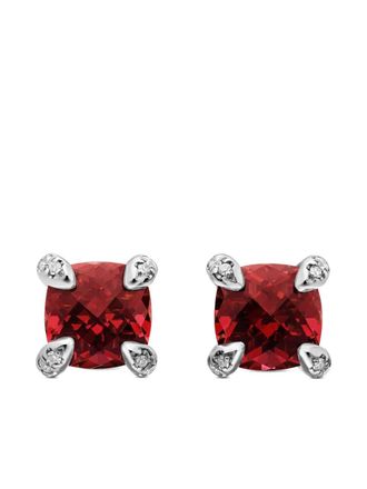 David Yurman sterling silver Petite Chatelaine rhodolite garnet and diamond stud earrings (6mm) - Red