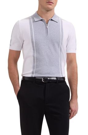 Bugatchi Quarter Zip Polo Sweater in Platinum at Nordstrom, Size Xx-Large