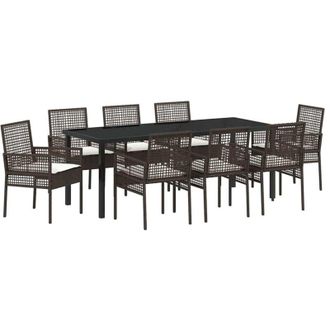 vidaXL Conjunto De Comedor De Jard&iacute;n 9 Pcs Marr&oacute;n Rat&aacute;n Sint&eacute;tico Vidaxl