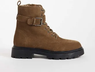 Mango Teen stivaletto biker in pelle scamosciata con dettaglio fibbia, marrone