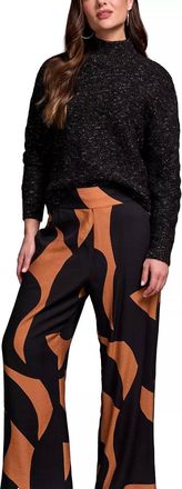 Tribal Speck Mock Neck Puff Sleeve High Low Sweater Top In Black