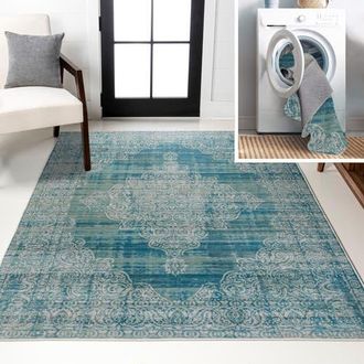 Jonathan Y Designs Regis Bohemian Medallion Machine-Washable Area Rug in Teal/cream at Nordstrom, Size 3Ft 0In X 5Ft 0In