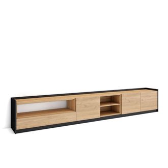 Skraut Home Mueble tv efecto madera roble y negro 310x37x50cm