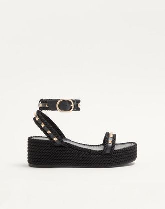 Valentino Garavani Sandalo Flatform Rockstud In Vitello 45Mm Donna NERO 35