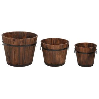 Berkfield Home 3 Piece Wooden Bucket Planter Set Solid Wood Fir in Brown