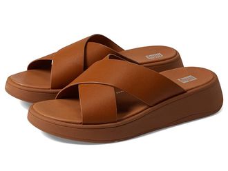 FitFlop F-Mode Leather Flatform Cross Slides Womens Shoes Light Tan : 8 M (B)