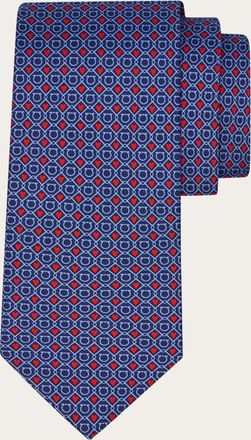 Ferragamo Men Gancini and Hearts print silk tie Blue