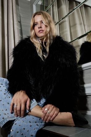 NASTY GAL Womens Multi Faux Fur Cropped Coat - Black - Size 4 UK