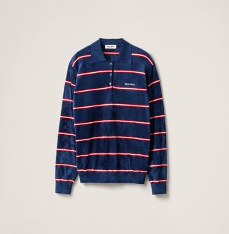 Miu Miu Striped Viscose Polo Shirt, Woman, Blue/red, Size 36