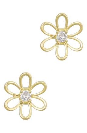 Adornia 14K Gold Plated Cubic Zirconia Flower Outline Stud Earrings at Nordstrom Rack