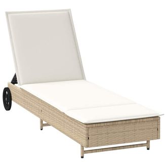 vidaXL Tumbona Con Ruedas Y Coj&iacute;n Rat&aacute;n Sint&eacute;tico Beige Vidaxl