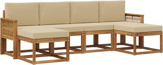 vidaXL Conjunto De Sof&aacute;s De Exterior 6 Uds. Natural Y Beige Poli&eacute;ster Vidaxl