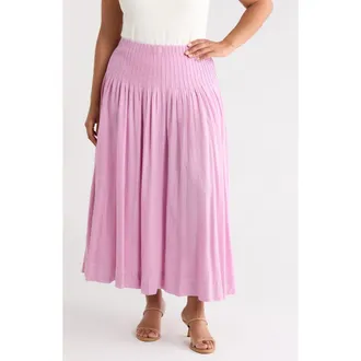 Treasure & Bond Pleated Linen Blend Maxi Skirt in Pink Gale at Nordstrom, Size 1X