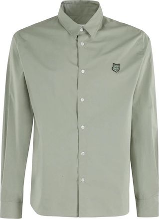 Maison Kitsun&eacute; Groen overhemd met puntkraag en relaxte pasvorm - Heren - Casual Overhemden - Groen - XL - Katoen - Overhemden