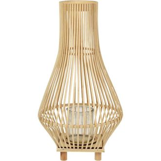 Beliani Beliani - Linterna De Vela De Suelo De Madera De Sauce Claro Boho Con Soporte De Vidrio Para Interior 58 Cm Accesorio Leyte