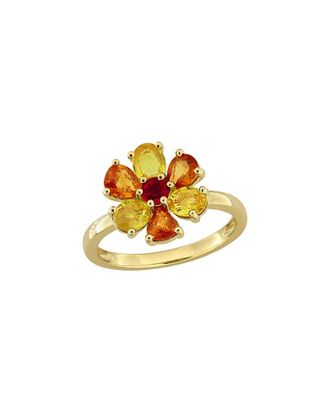 Rina Limor Gold Over Silver 2.95 ct. tw. Dark Orange Sapphire, Orange Sapphire, Yellow Sapphire Flower Ring