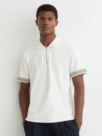 Reiss White Sleeve-trim Half-zip Polo Shirts, Xxl