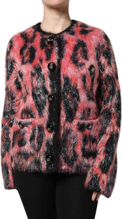 Dolce & Gabbana Womens Mohair-Wool Leopard Print Cardigan Red Angora Polyester Film